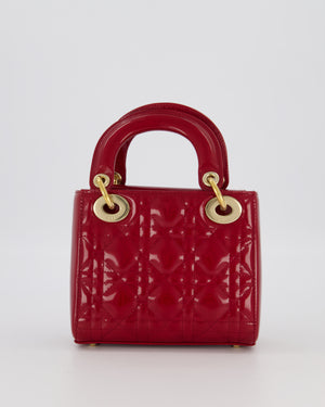 Christian Dior Red Mini Lady Dior Bag in Patent Leather with Gold Hardware