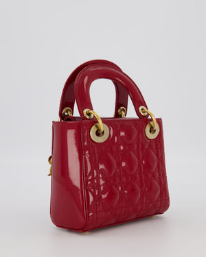 Christian Dior Red Mini Lady Dior Bag in Patent Leather with Gold Hardware