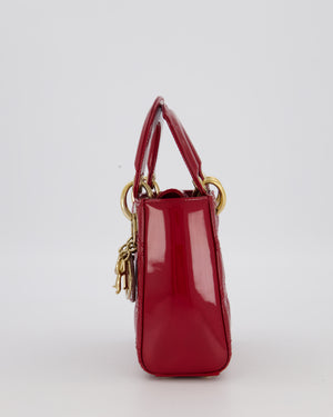 Christian Dior Red Mini Lady Dior Bag in Patent Leather with Gold Hardware