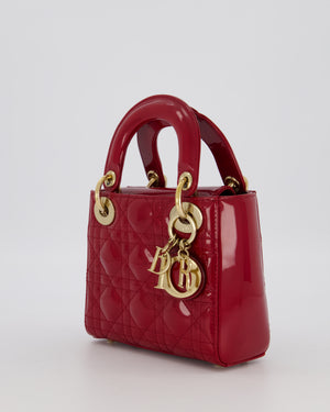 Christian Dior Red Mini Lady Dior Bag in Patent Leather with Gold Hardware