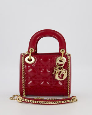 Christian Dior Red Mini Lady Dior Bag in Patent Leather with Gold Hardware