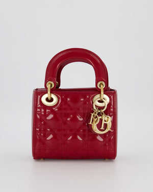 Christian Dior Red Mini Lady Dior Bag in Patent Leather with Gold Hardware