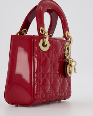 Christian Dior Red Mini Lady Dior Bag in Patent Leather with Gold Hardware