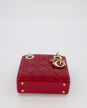 Christian Dior Red Mini Lady Dior Bag in Patent Leather with Gold Hardware