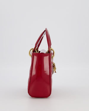 Christian Dior Red Mini Lady Dior Bag in Patent Leather with Gold Hardware