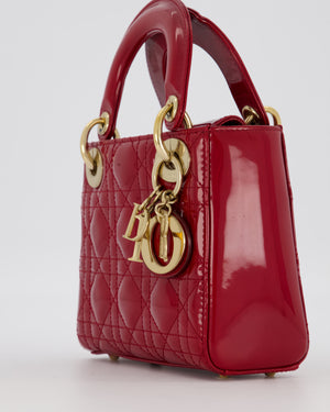 Christian Dior Red Mini Lady Dior Bag in Patent Leather with Gold Hardware