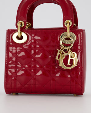 Christian Dior Red Mini Lady Dior Bag in Patent Leather with Gold Hardware
