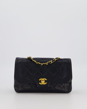 Chanel Black Vintage Small Diana Flap Bag in Lambskin Leather with 24K Gold Hardware