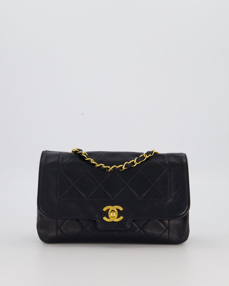 Chanel Black Vintage Small Diana Flap Bag in Lambskin Leather with 24K Gold Hardware
