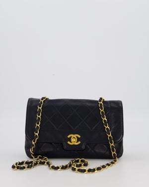 Chanel Black Vintage Small Diana Flap Bag in Lambskin Leather with 24K Gold Hardware