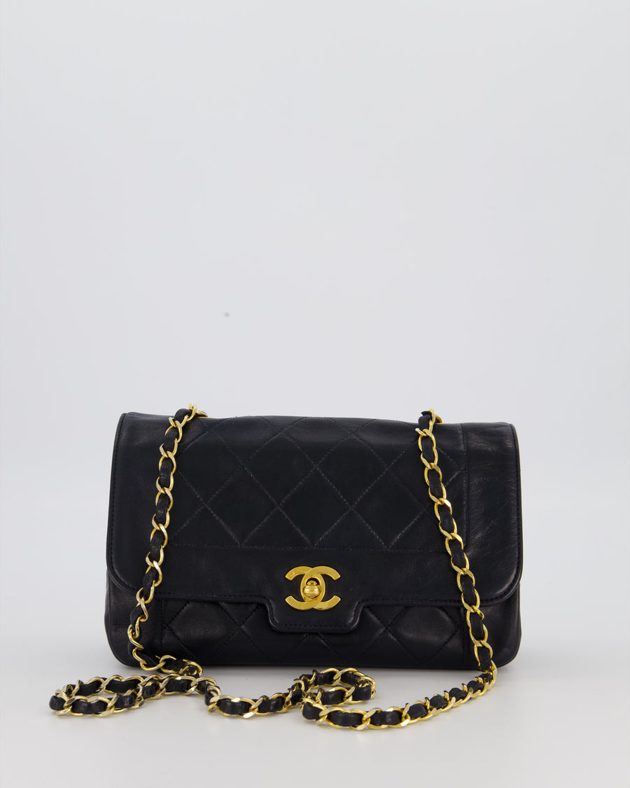 Chanel Black Vintage Small Diana Flap Bag in Lambskin Leather with 24K Gold Hardware