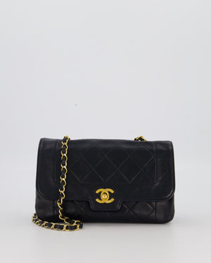 Chanel Black Vintage Small Diana Flap Bag in Lambskin Leather with 24K Gold Hardware