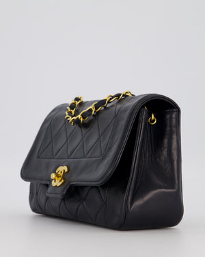 Chanel Black Vintage Small Diana Flap Bag in Lambskin Leather with 24K Gold Hardware