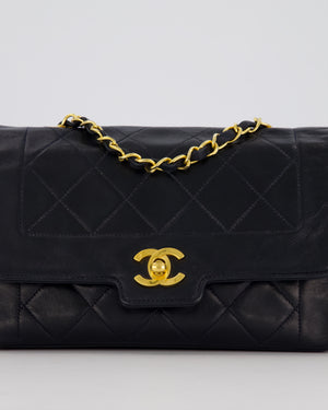 Chanel Black Vintage Small Diana Flap Bag in Lambskin Leather with 24K Gold Hardware