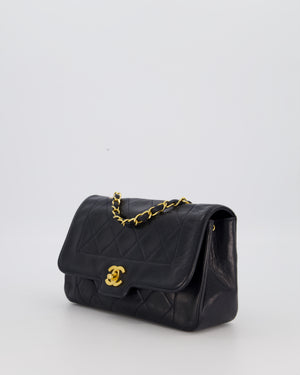 Chanel Black Vintage Small Diana Flap Bag in Lambskin Leather with 24K Gold Hardware