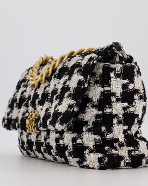 Chanel Small 19 Flap Bag in Black and White Houndstooth Quilted Tweed with Mixed Hardware