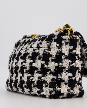 Chanel Small 19 Flap Bag in Black and White Houndstooth Quilted Tweed with Mixed Hardware