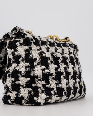 Chanel Small 19 Flap Bag in Black and White Houndstooth Quilted Tweed with Mixed Hardware
