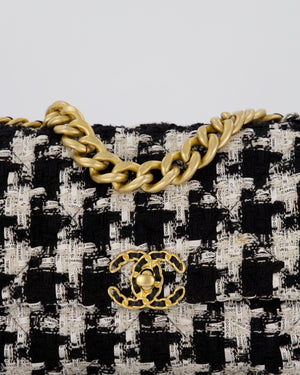 Chanel Small 19 Flap Bag in Black and White Houndstooth Quilted Tweed with Mixed Hardware