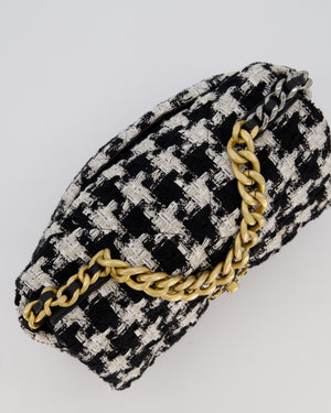 Chanel Small 19 Flap Bag in Black and White Houndstooth Quilted Tweed with Mixed Hardware
