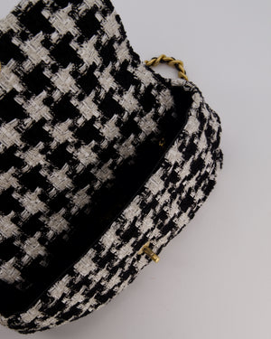 Chanel Small 19 Flap Bag in Black and White Houndstooth Quilted Tweed with Mixed Hardware