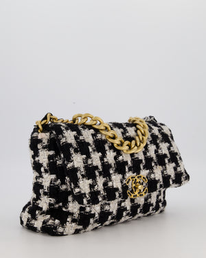 Chanel Small 19 Flap Bag in Black and White Houndstooth Quilted Tweed with Mixed Hardware