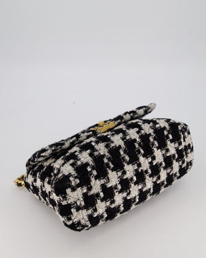 Chanel Small 19 Flap Bag in Black and White Houndstooth Quilted Tweed with Mixed Hardware