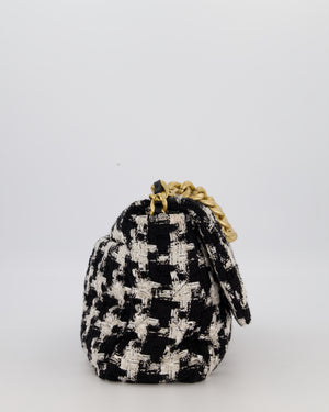 Chanel Small 19 Flap Bag in Black and White Houndstooth Quilted Tweed with Mixed Hardware