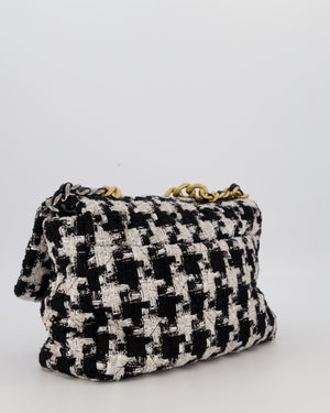 Chanel Small 19 Flap Bag in Black and White Houndstooth Quilted Tweed with Mixed Hardware