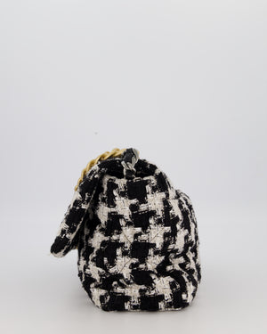 Chanel Small 19 Flap Bag in Black and White Houndstooth Quilted Tweed with Mixed Hardware