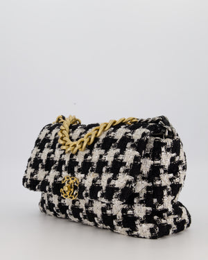 Chanel Small 19 Flap Bag in Black and White Houndstooth Quilted Tweed with Mixed Hardware