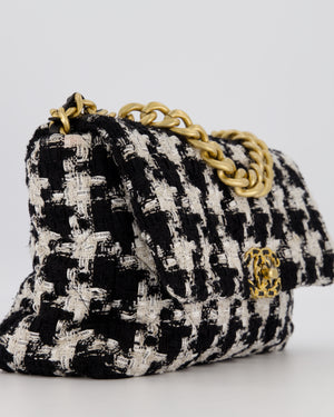 Chanel Small 19 Flap Bag in Black and White Houndstooth Quilted Tweed with Mixed Hardware