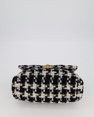 Chanel Small 19 Flap Bag in Black and White Houndstooth Quilted Tweed with Mixed Hardware