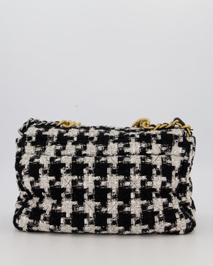 Chanel Small 19 Flap Bag in Black and White Houndstooth Quilted Tweed with Mixed Hardware