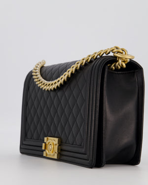 Chanel Black Medium Boy Bag in Quilted Lambskin Leather with Brushed Gold Hardware