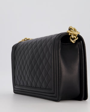 Chanel Black Medium Boy Bag in Quilted Lambskin Leather with Brushed Gold Hardware