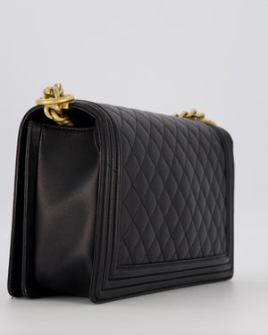 Chanel Black Medium Boy Bag in Quilted Lambskin Leather with Brushed Gold Hardware