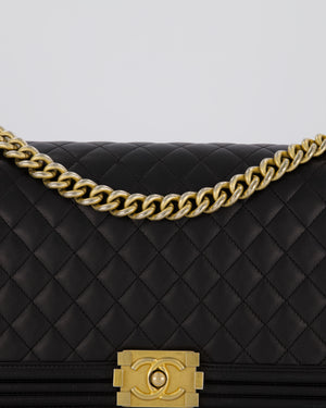 Chanel Black Medium Boy Bag in Quilted Lambskin Leather with Brushed Gold Hardware
