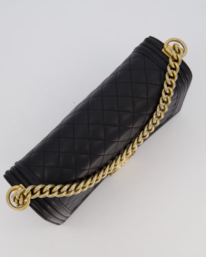 Chanel Black Medium Boy Bag in Quilted Lambskin Leather with Brushed Gold Hardware