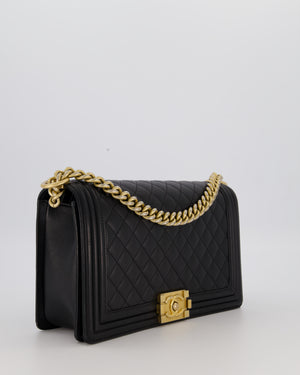 Chanel Black Medium Boy Bag in Quilted Lambskin Leather with Brushed Gold Hardware