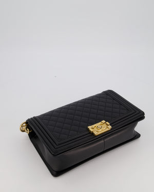 Chanel Black Medium Boy Bag in Quilted Lambskin Leather with Brushed Gold Hardware