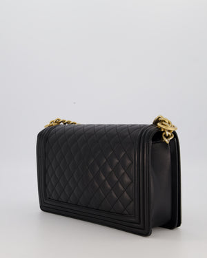 Chanel Black Medium Boy Bag in Quilted Lambskin Leather with Brushed Gold Hardware