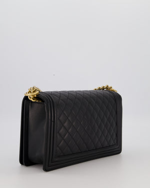 Chanel Black Medium Boy Bag in Quilted Lambskin Leather with Brushed Gold Hardware