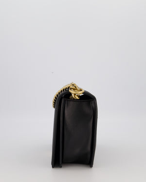 Chanel Black Medium Boy Bag in Quilted Lambskin Leather with Brushed Gold Hardware