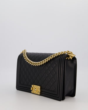 Chanel Black Medium Boy Bag in Quilted Lambskin Leather with Brushed Gold Hardware