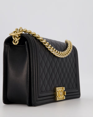 Chanel Black Medium Boy Bag in Quilted Lambskin Leather with Brushed Gold Hardware