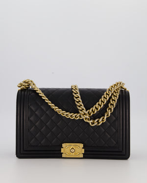 Chanel Black Medium Boy Bag in Quilted Lambskin Leather with Brushed Gold Hardware