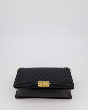 Chanel Black Medium Boy Bag in Quilted Lambskin Leather with Brushed Gold Hardware