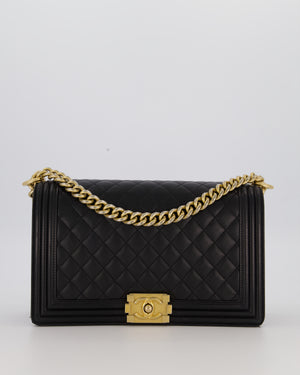 Chanel Black Medium Boy Bag in Quilted Lambskin Leather with Brushed Gold Hardware