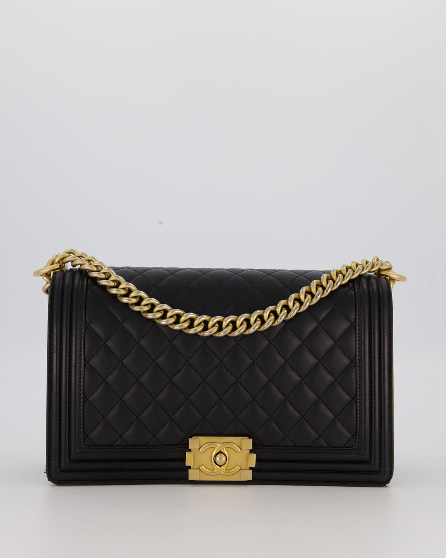 Chanel Black Medium Boy Bag in Quilted Lambskin Leather with Brushed Gold Hardware